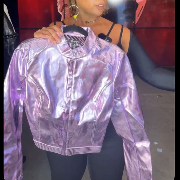 NWT Dolls Kill Generation KISS DRAMA MOTO JACKET Metallic Vegan Leather Pink Med - Picture 13 of 13